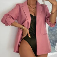 women fashion formal slim notched long sleeve pink blazer solid womens jacket 2021 spring casual female elegant thin blazers