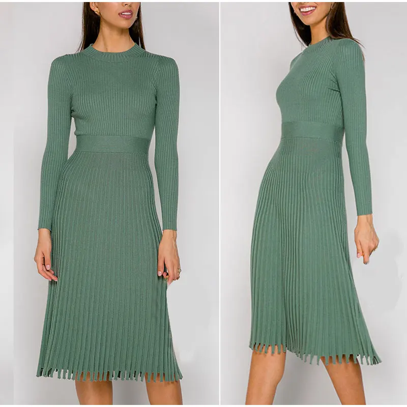 Элегантное облегающее плиссированное платье-свитер размера плюс Осеннее