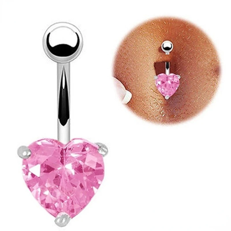 

2pcs Belly Button Rings Stainless Steel Barbell 14G Zircon Love Heart Star Sexy Dangle Belly Piercing Navel Ring Body Jewelry