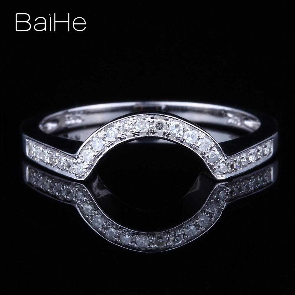 

BAIHE Solid 14K White Gold H/SI Natural Diamond Ring Engagement Women Fine Jewelry Casual/Sporty Match Ring Anneau yüzük Squillo