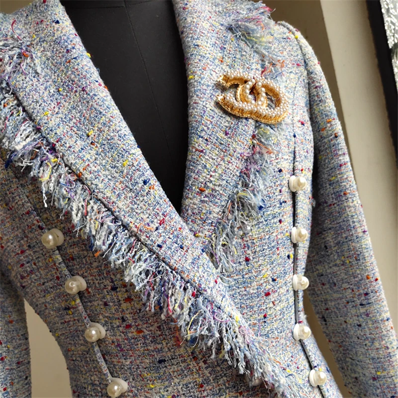 2019 осенне зимнее шерстяное пальто воротник костюма Женская ветровка с жемчужной