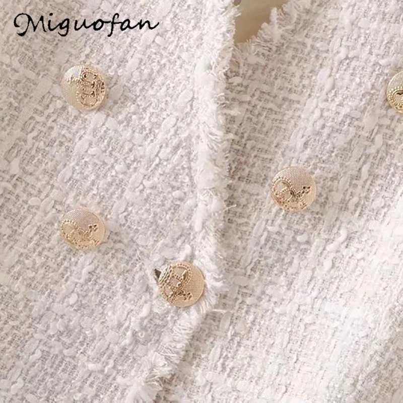Miguofan с люрексом твидовый белый женский пиджак Осенний офисный Блейзер