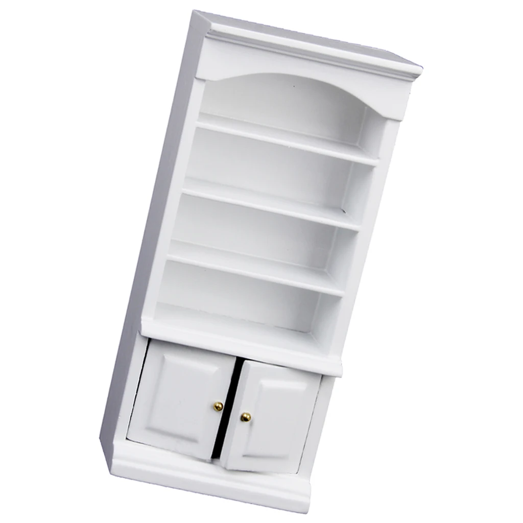 

1/12 Dollhouse Miniature Furniture White Painted Wooden Bookcase Cabinet