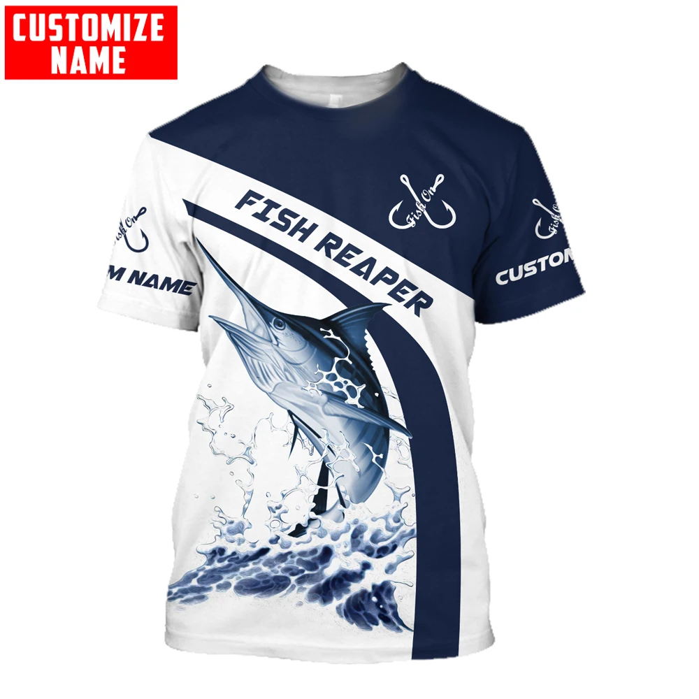 Custom Name Marlin fishing 3D Printing Mens t shirt Cool Summer Fashion Unisex Short sleeve T-shirt Casual Tee tops TX244