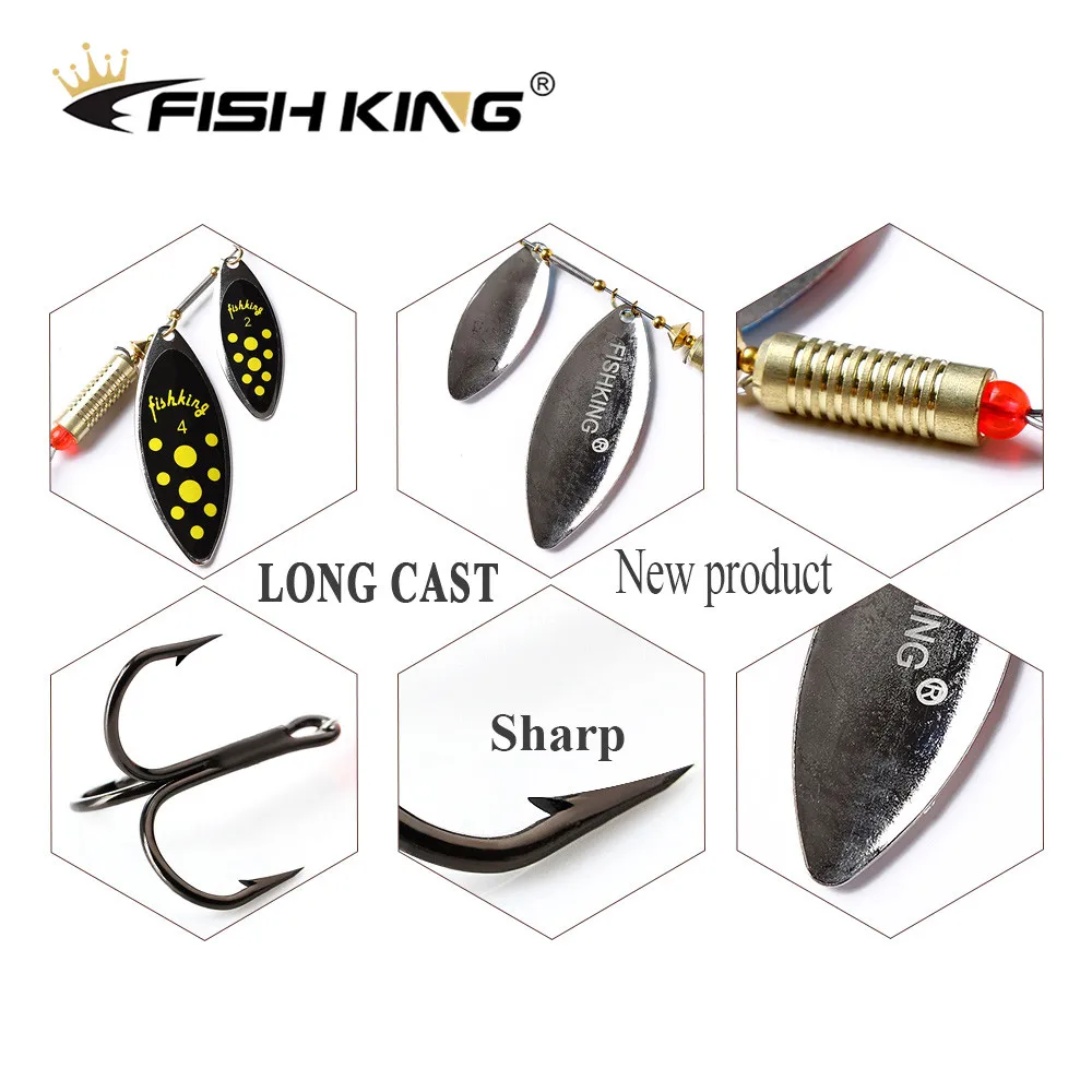 

2021 NEW FISH KING Fish Hook With Monofilament Metal Plate Brass Material Sharp Hook Feather Oval Willow Leaf Blades