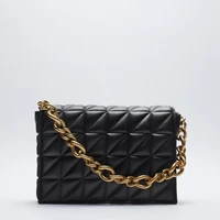 fashion thick chain thread shoulder bag retro casual women hand bags female leather solid color quilted chain handbag for women