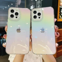 ins rainbow laser phone case for iphone 13 12 11 pro max x xr xs max 7 8 plus colorful aurora transparent soft tpupc back cover