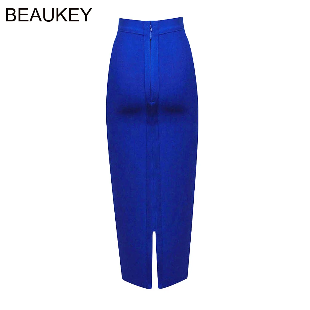 BEAUKEY 2018 синяя юбка карандаш до середины икры бандажная длинная облегающая