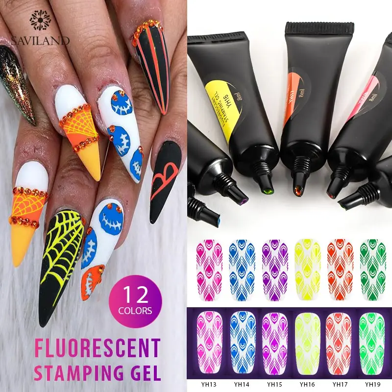 Флуоресцентный Гель лак для ногтей SAVILAND неоновый штамп полуперманентный