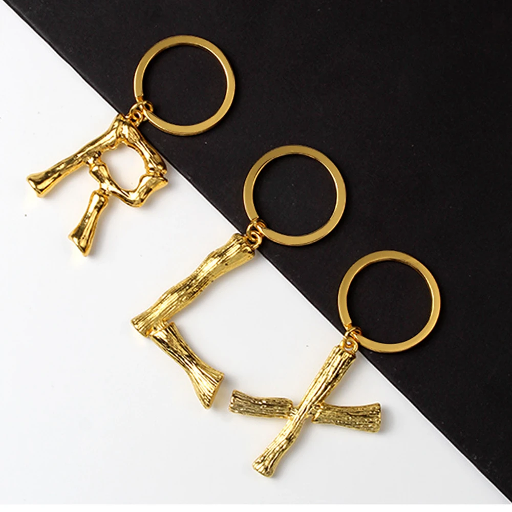 

Big Gold Metal Bamboo A-Z 26 Letters Keyring Key Chain For Women Initial Alphabet Bag Pendant Keychains Fashion Jewelry Gifts