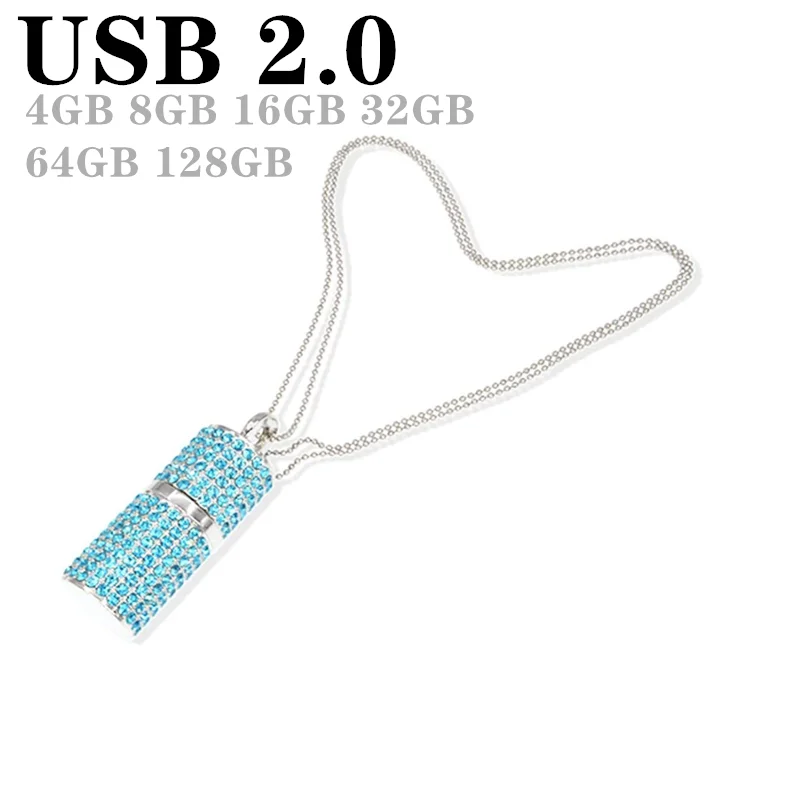 

3 colors crystal necklace Usb Flash Drive 128gb Pendrive 8GB 16GB Flash Disk Pen Drive 32g 64g 256G Thumbdrives Memoria Usb gift