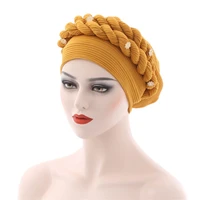 braid turbans for women muslim turban cap ribbed stretchy headscarf bonnet female head wraps islam headwear chemo hair loss hat