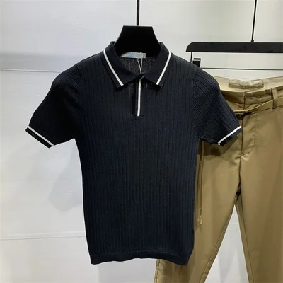 

Men's ice silk half-sleeved summer round neck embroidered Korean short-sleeved T-shirt