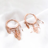 small rose gold hoops earrings for women stainless steel personality music note charm tassel earring jewellery accessories