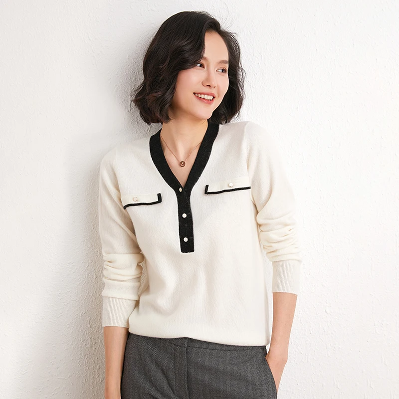 

Hot Sale Women 100% Pure Cashmere V-Neck Sweater Pullover Autumn Winter Basic Jumper For Female Soft Shirt Girl Knitwear Clothes