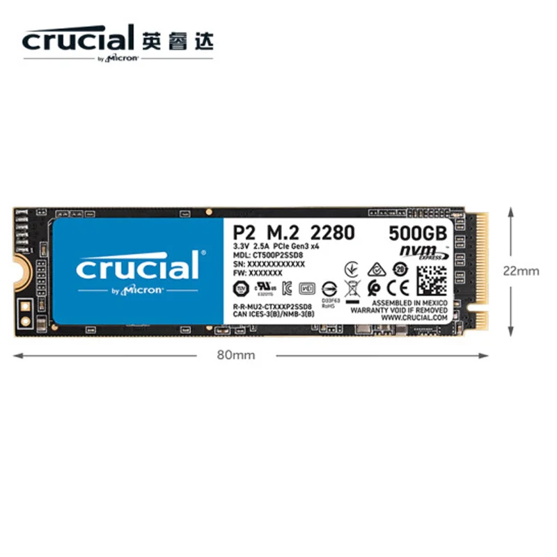 Оригинальный SSD Crucial P2 Micron 1 ТБ 2 ТБ интерфейс M.2 (протокол NVMe) 3D NAND NVMe PCIe внутренний твердотельный накопитель.