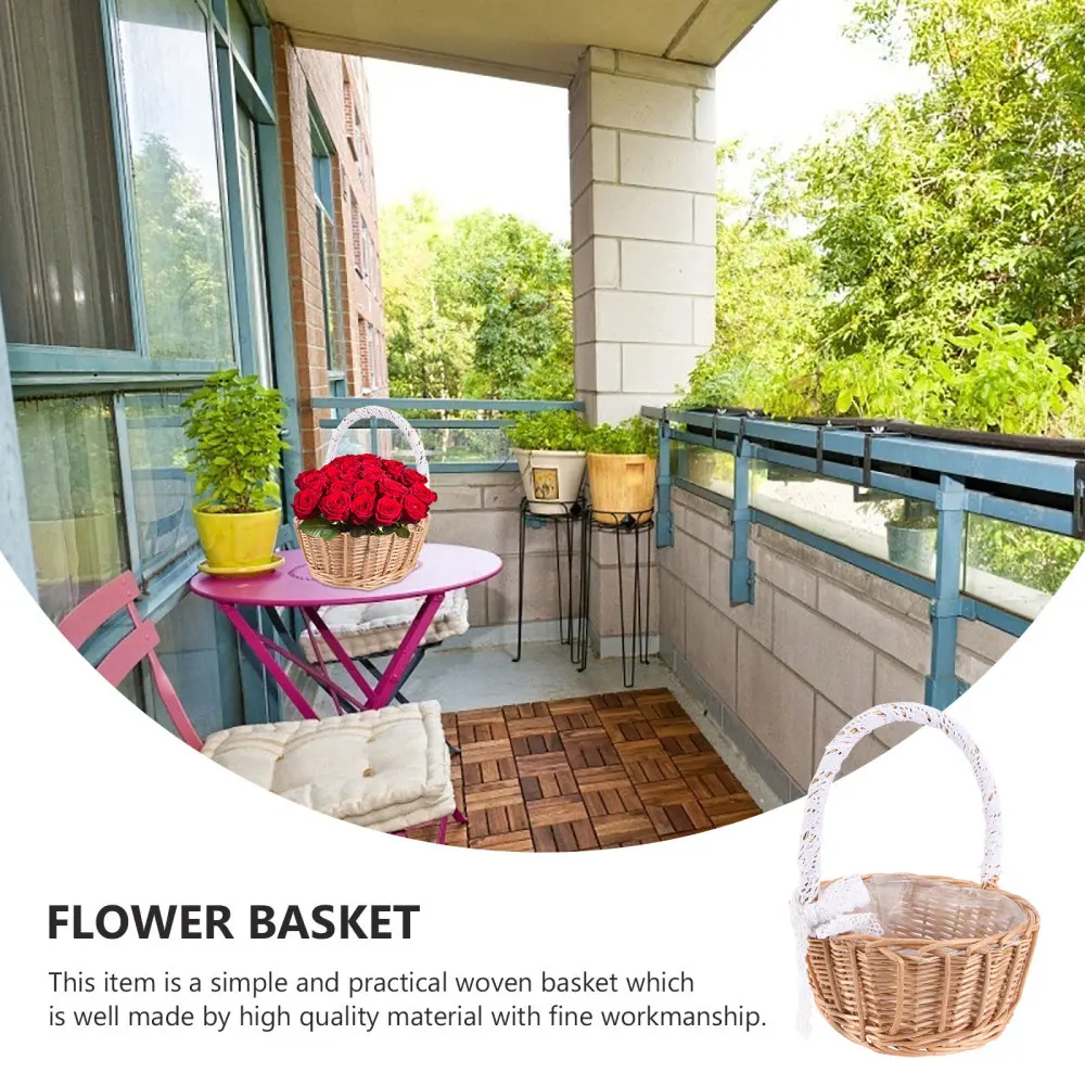 

1pc Lace Design Basket Home Storage Basket Portable Woven Basket