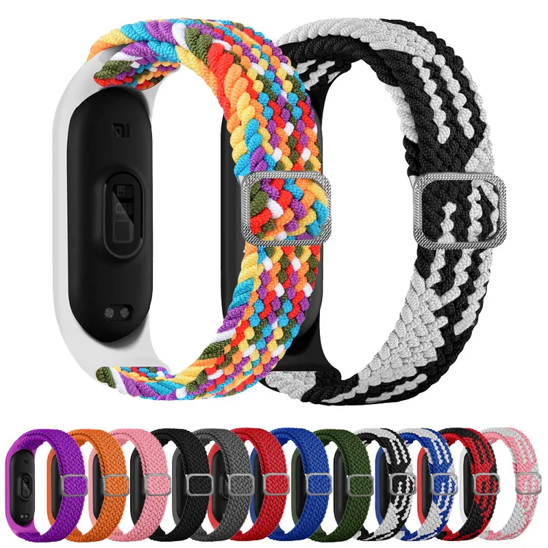 

Strap for pulseira mi band 6/5/4 adjustable fabric correas braided solo Loop watchband Scrunchie bracelet on opaska mi bind 4 3