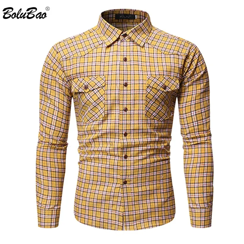 Мужская Повседневная рубашка BOLUBAO модная деловая в клетку с длинным рукавом на