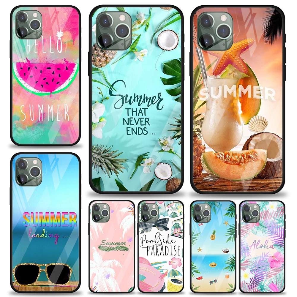 Чехол Hello Summer из кокосового закаленного стекла для Apple IPhone 12 Mini 11 Pro XS MAX XR X 8 7 6S 6 Plus