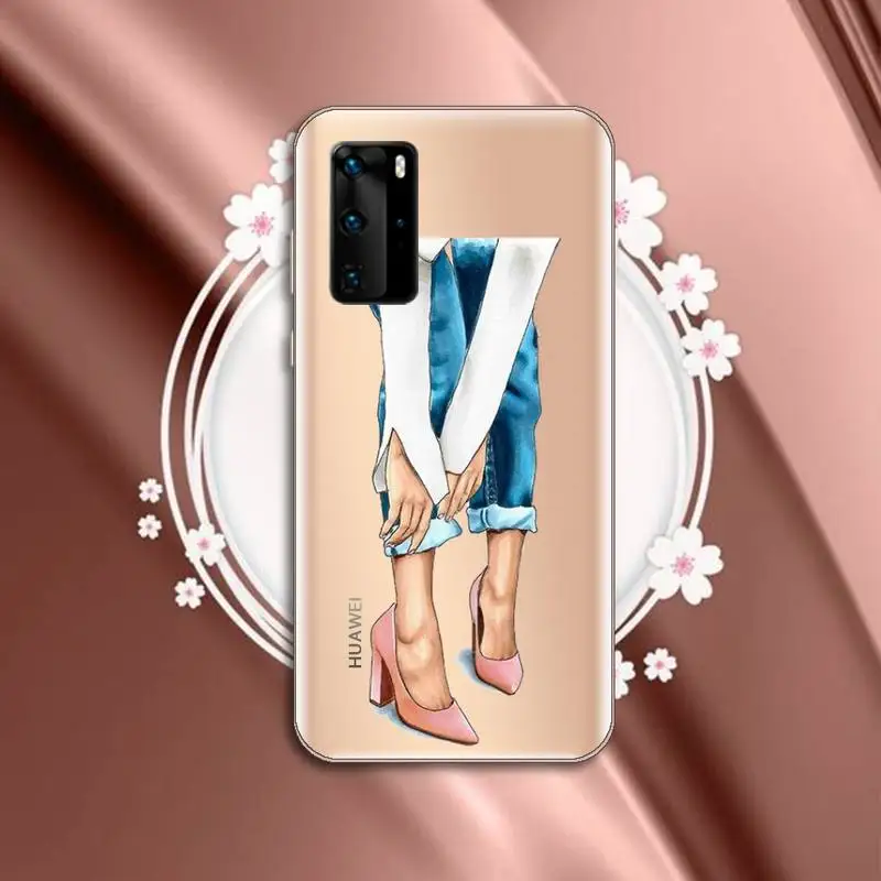 

Fashion high heels leopard print Phone Case Transparent for Huawei P honor 8 10i 20 30 40 smart 2019