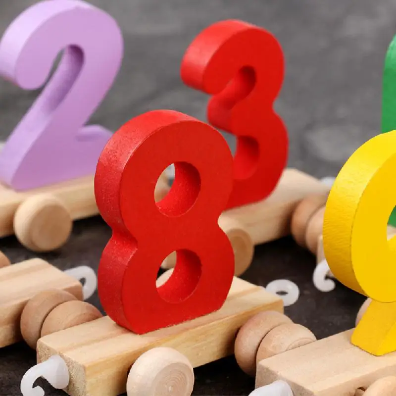 

Wooden Rail Car Toy Wooden Digital Montessori Math Toy Children's Game Enlightenment Cognitive Digital Train Stitching Toy