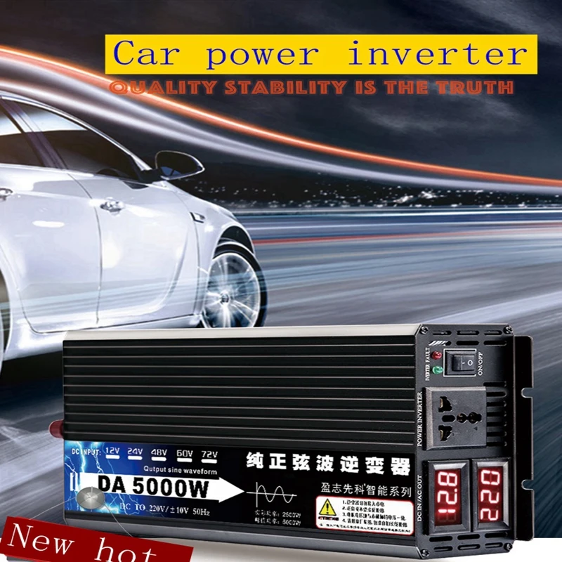 

12V/24V 220V 5000W Pure Sine Wave Power Inverter Voltage transformer DC12V to AC 220V Converter+2 LED Display