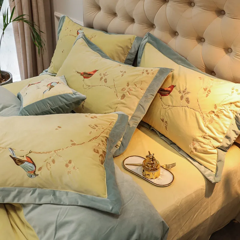 Желтый комплект постельного белья бархатное постельное белье простыня набор