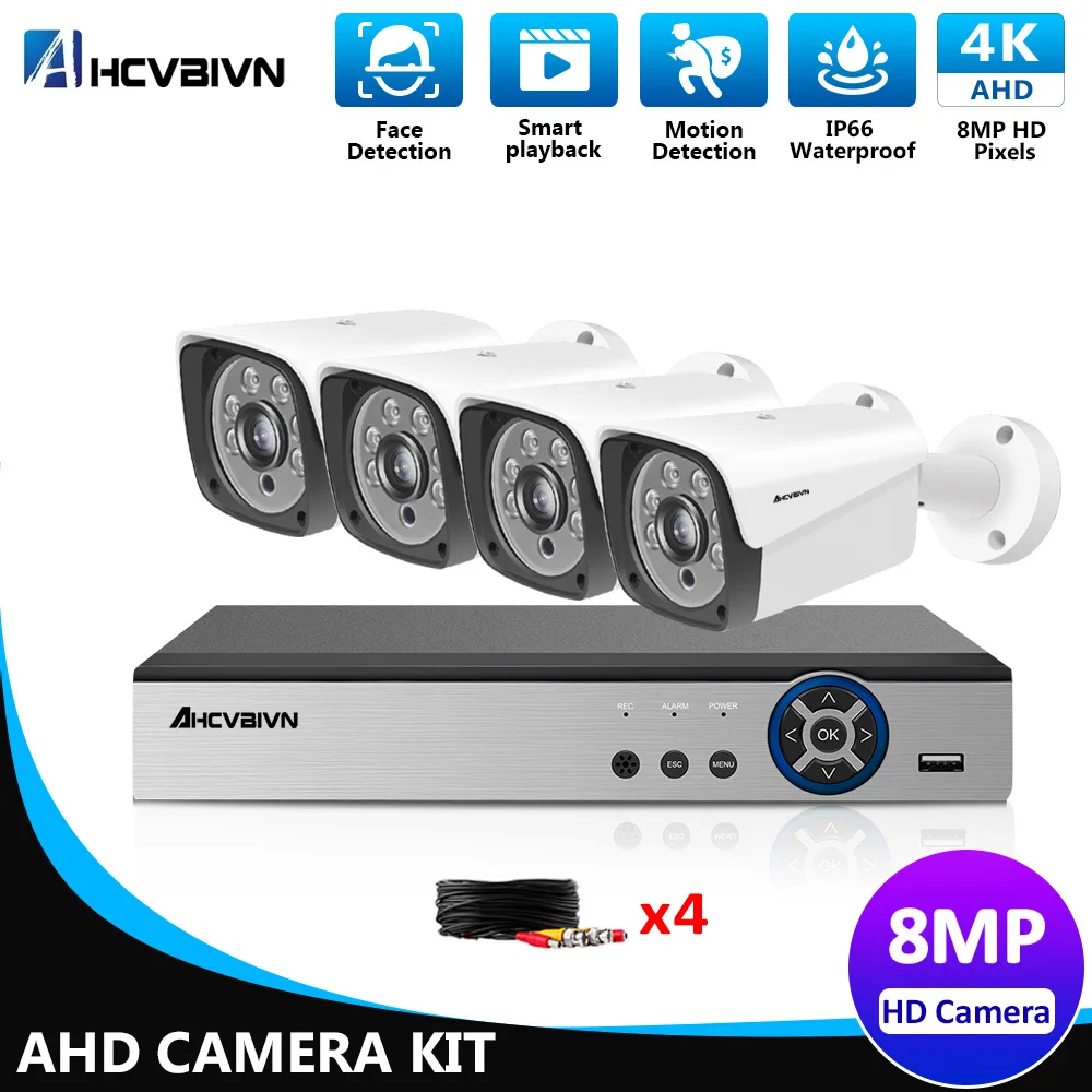 

4K 4CH AHD DVR Surveillance Cameras Set 8MP Outdoor Waterproof Analog CCTV security Video Surveillance System Kit XMEYE