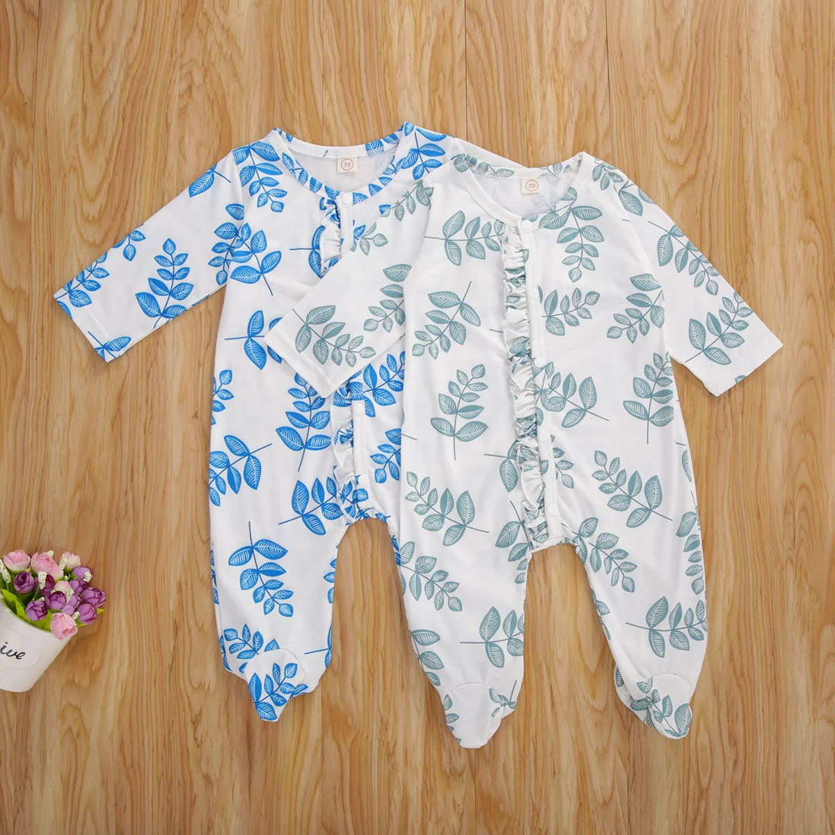 

Toddler Baby Boys Girls clothes Leaf Print Long Jumpsuit Spring Autumn Fashion Casual Long Sleeve Button Down Romper