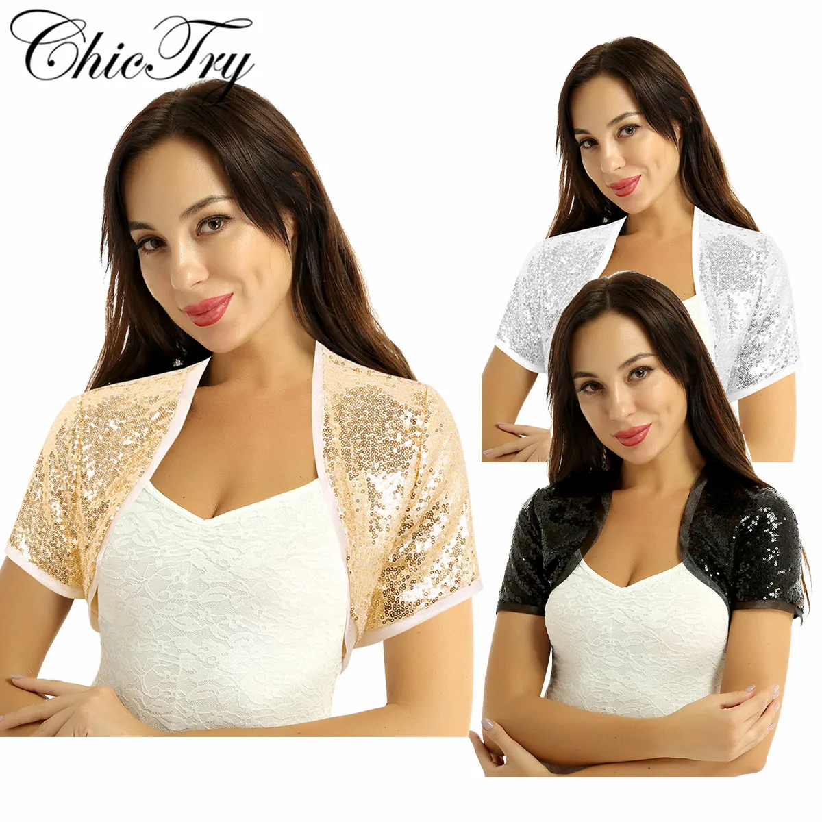 Модный женский Блестящий короткий топ с короткими рукавами и блестками для