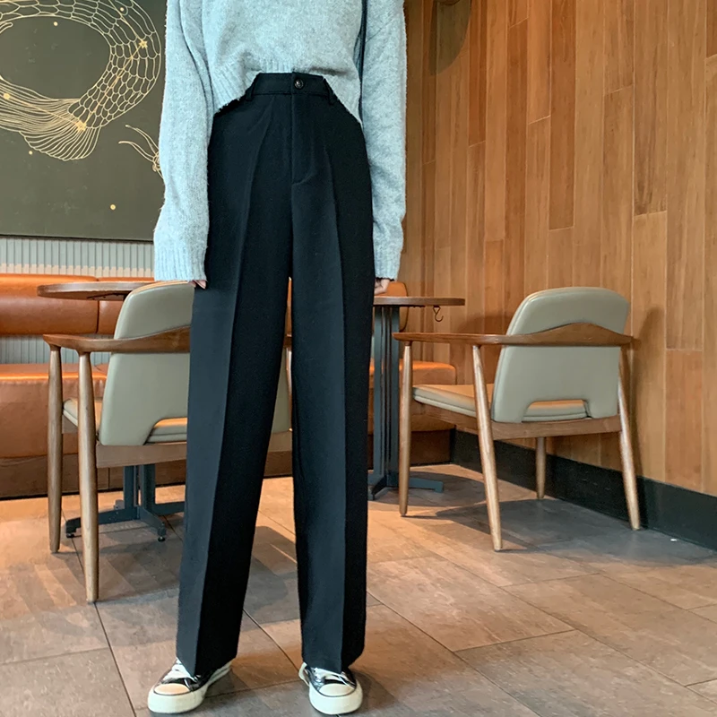 

Harajuku Woman Straight Pants Autumn Spring High Waist Slim Office Lady Pencil Female Ankle Trousers