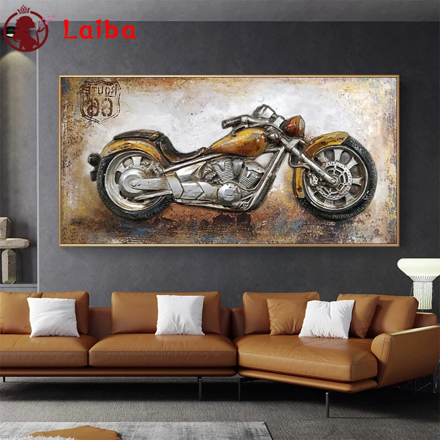 

Diamond Embroidery Retro art motorcycle picture Diamond Painting Full Square round drill Mosaic Cross Stitch Wall Art