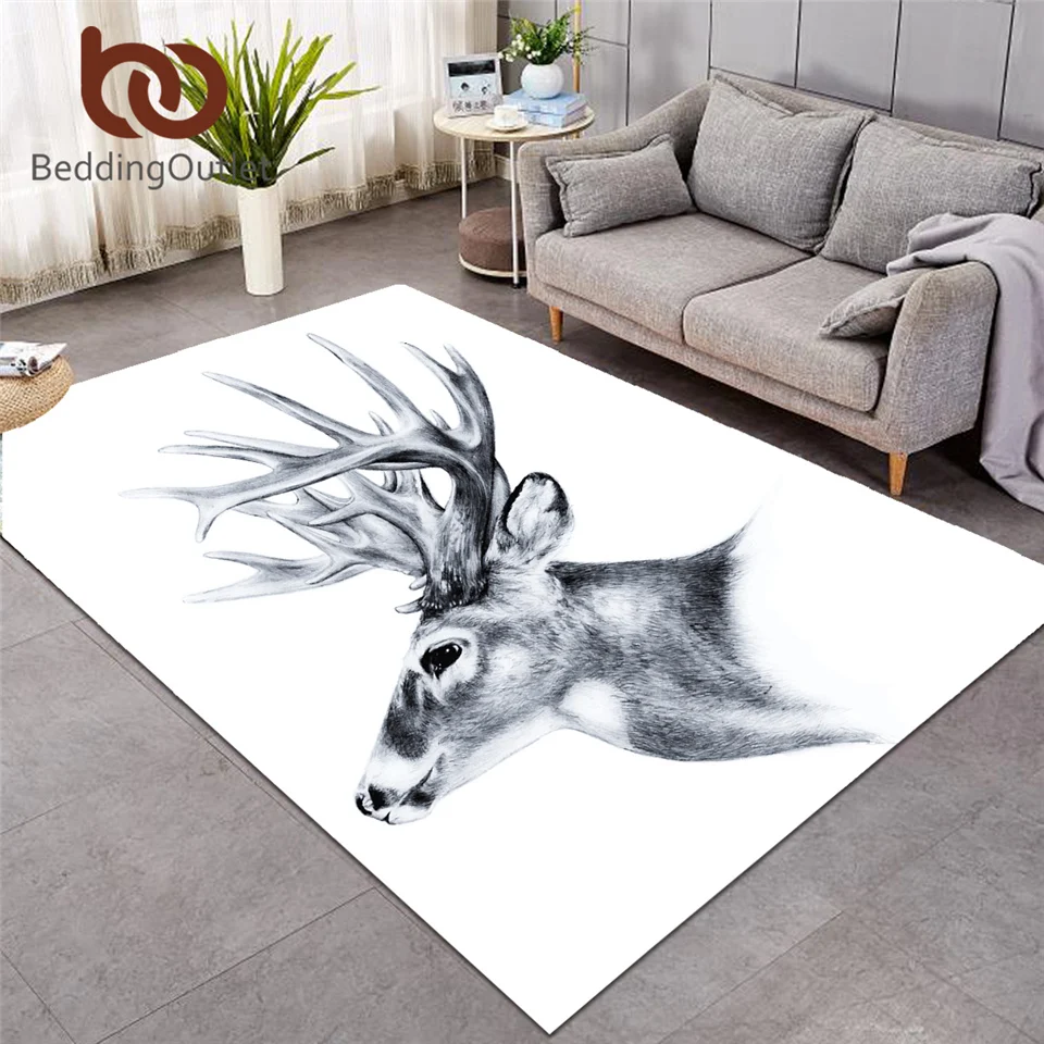 Постельный выпуск большой скандинавский ковер с оленем для спальни Moose гостиная