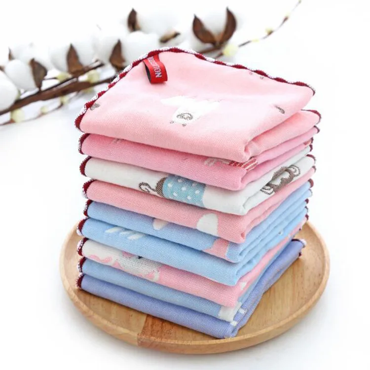 Cute Baby Face Washed Towel Cotton 6 Layers Gauze 25*25cm Square Newborn Infant Printed Cartoon Handkerchief Bathing Wipe Cloth | Мать и