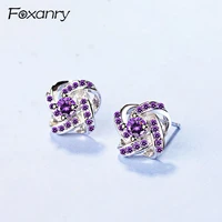 foxanry prevent allergy 925 stamp wedding earrings for women couples fashion elegant luxury crystal earring jewelry