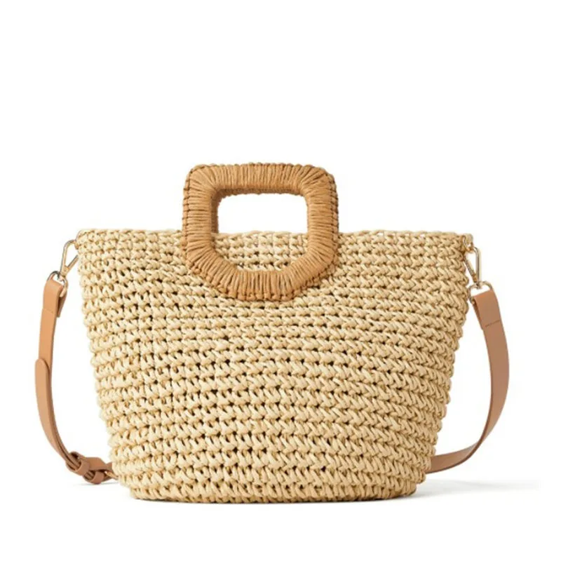 

Женская обувь ручной работы пляжная сумка, большая вместимость, Плетеная соломенная сумка Сумки из натуральной кожи в богемном стиле женск...