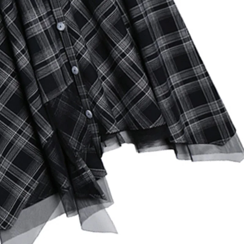 

2021 Chic Woman Harajuku Skirts Spring Summer Fashion French Elegant Lattice Stitching MeshLrregulara Word Lady Spodnica