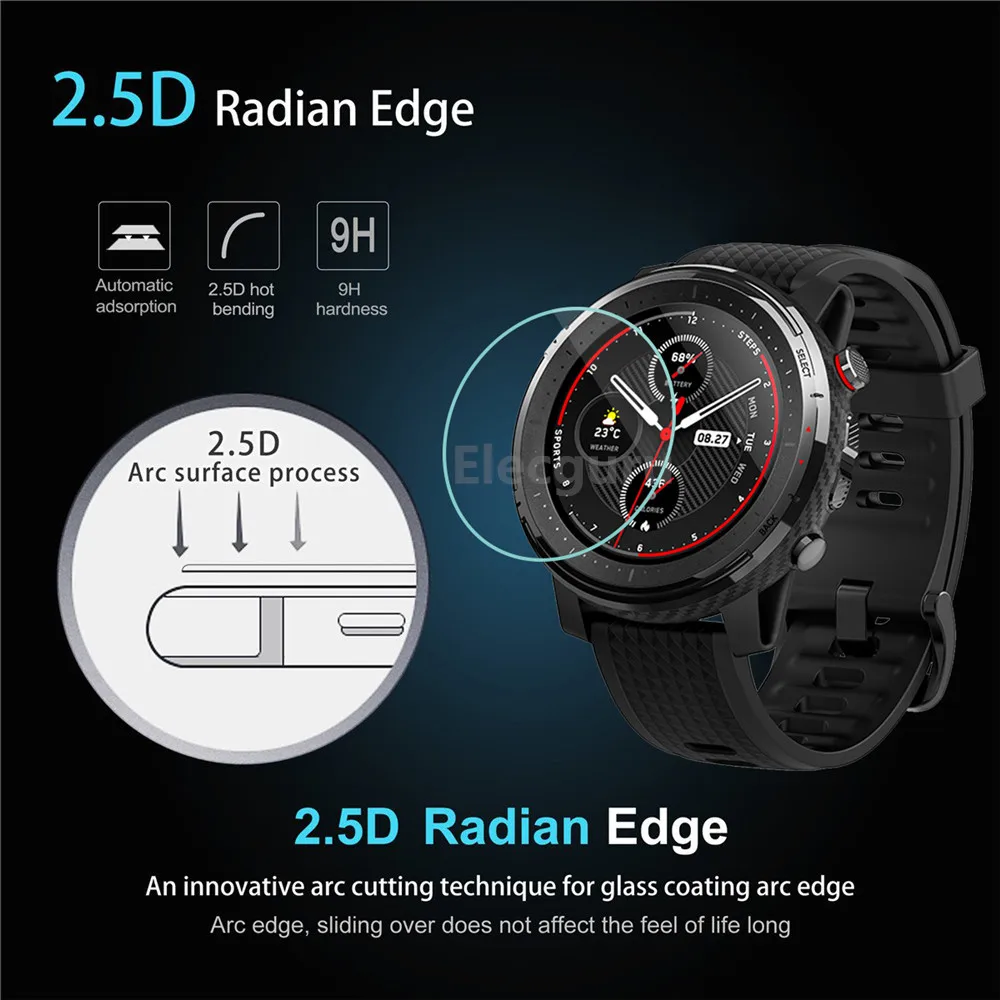 Защитная пленка для экрана Amazfit Stratos 3 gps Smart Watch, 9H закаленное стекло 2.5D Защита от царапин пузырьковая Защитная пленка для экрана