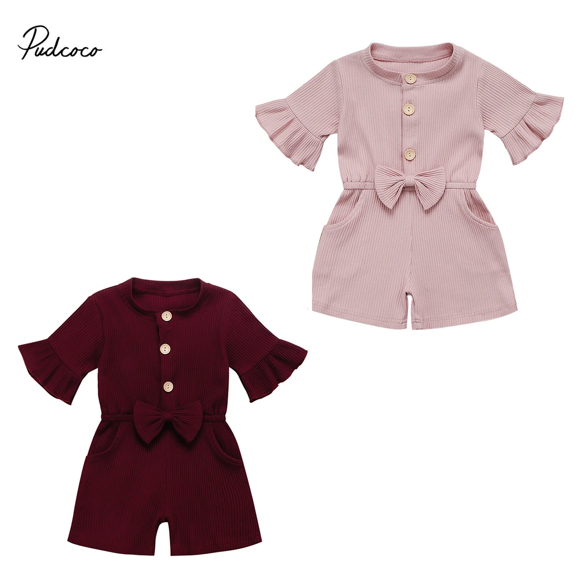 Детский комбинезон в рубчик однотонный с бантом для маленьких девочек одежда на