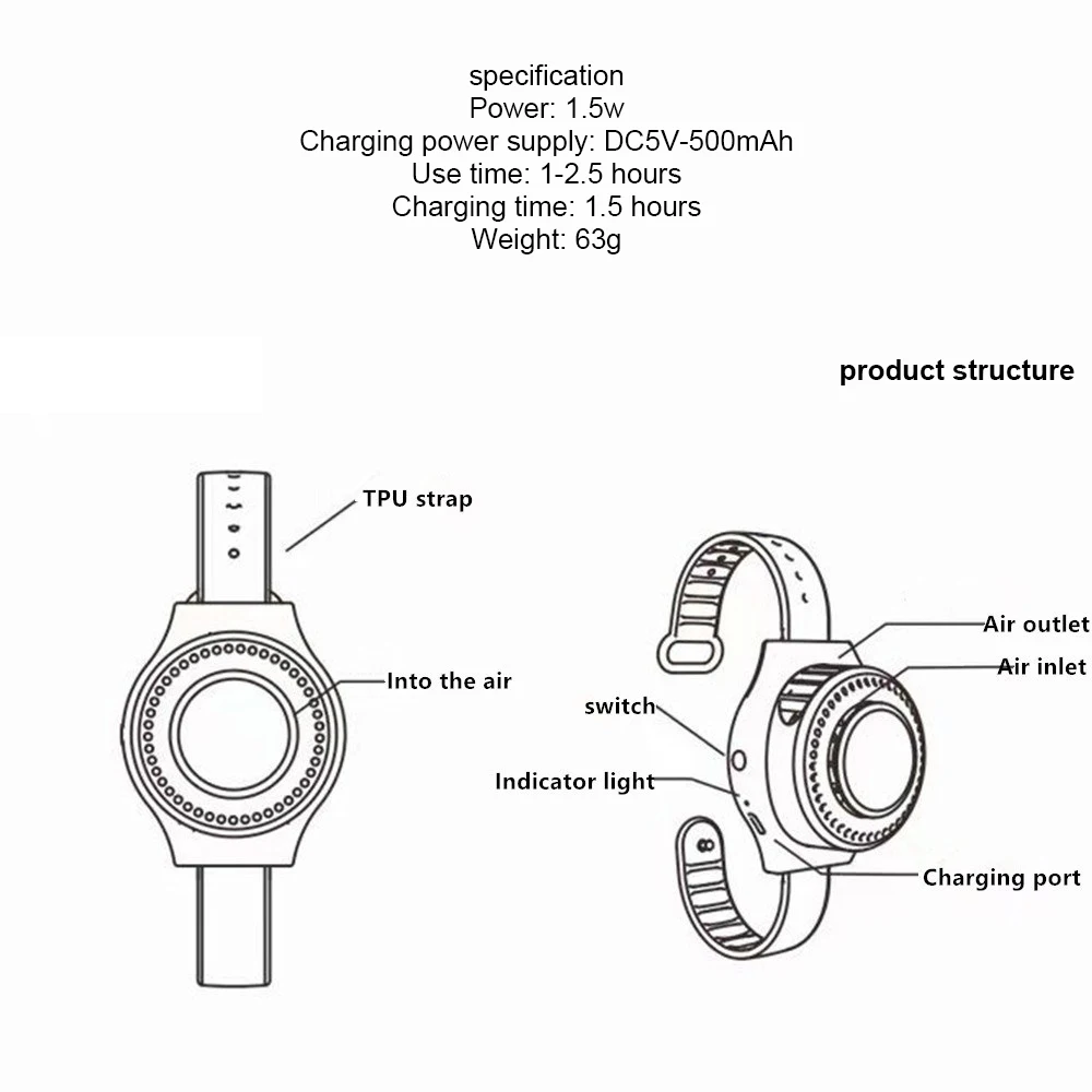 

Mini Fan Rechargeable Children Wrist Mini Fan 3Speed Adjustable Wearable Sports Cooling Watch Cooling Equipment for Kids Gift