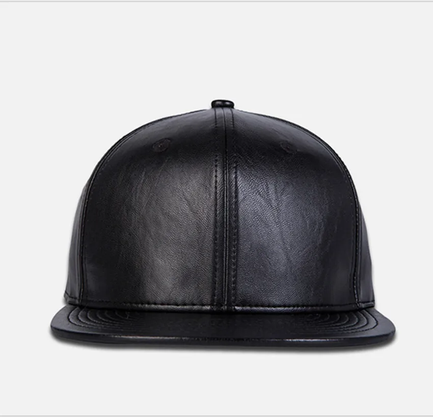 

Men Baseball Cap Hombre Casual Black PU Leather Punk Hip Hop Caps Women Snapback Bone Basketball Hats 6 Panels Dad Hat Flat Bill