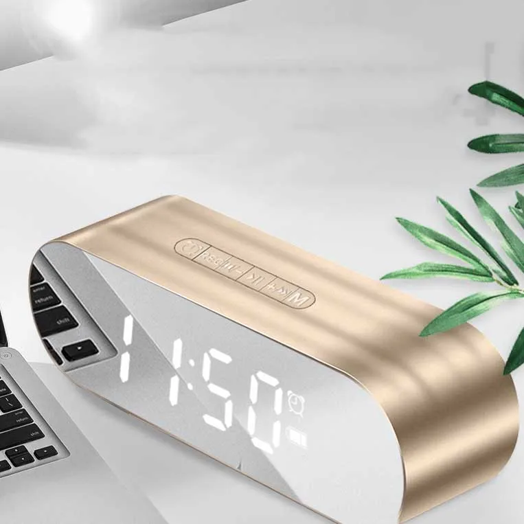 Новый креативный будильник зеркальный Bluetooth динамик карта маленький стальной