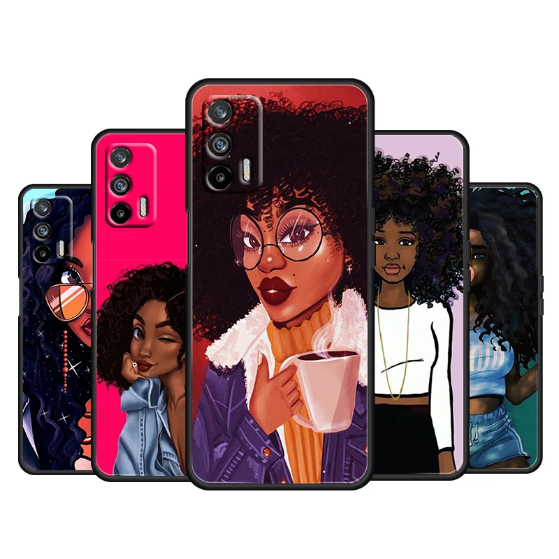 

Cartoon Afro Girls thin For OPPO Realme Q3 Q2 V15 V3 X50 X7 X3 X2 XT Pro Carnival Superzoom 5G Black Phone Case Cover