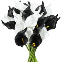 20pcs calla lily bridal wedding bouquet pu artificial flowers arrangement for home office party decorblack and white