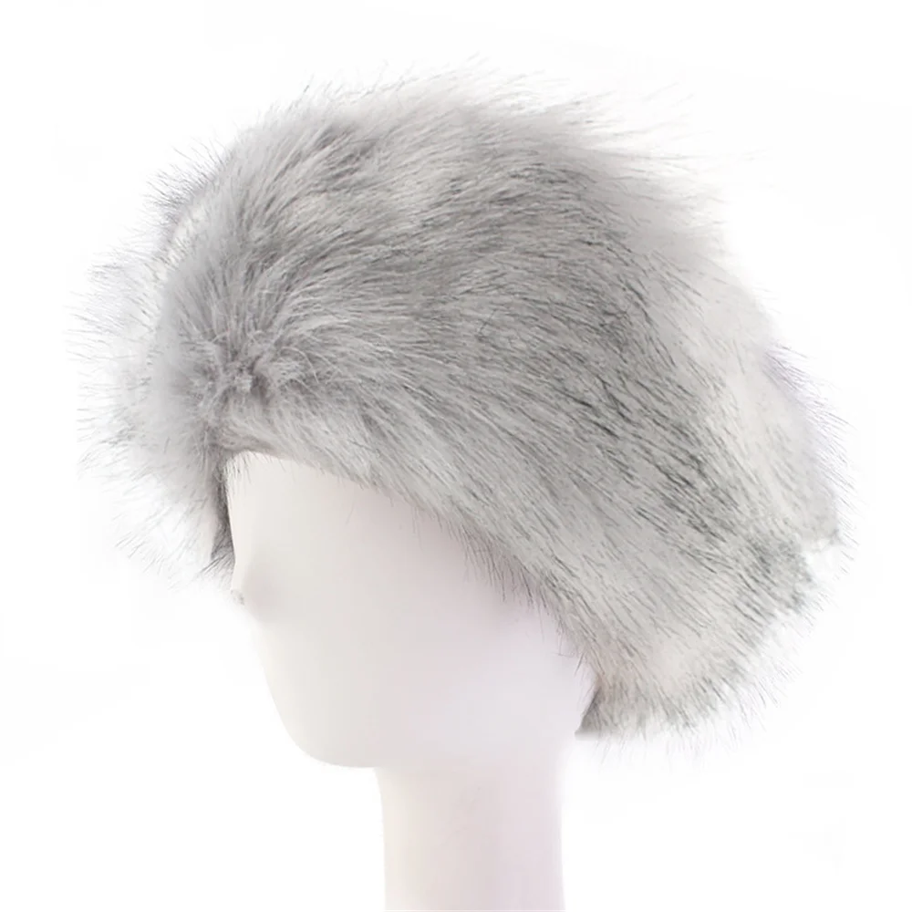 

2021 Winter Fluffy Russian Faux Fur Headband Thick Furry Hairband Women Girl Fur Hat Winter Outdoor Earwarmer Ski Hats Fashion