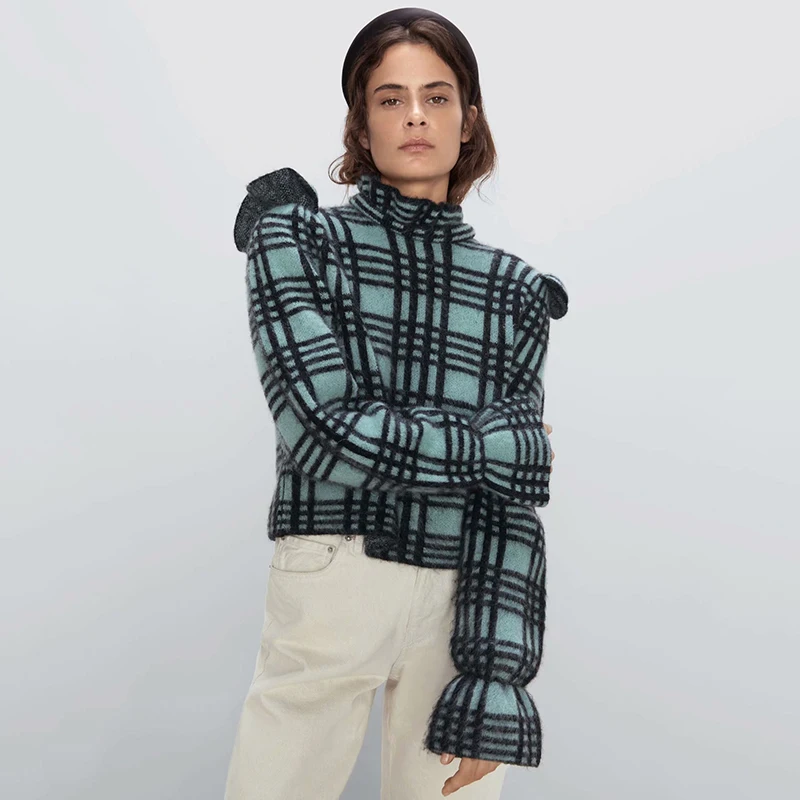 ZA Осень Зима Новый женский свитер 2020 мода Водолазка с длинным рукавом