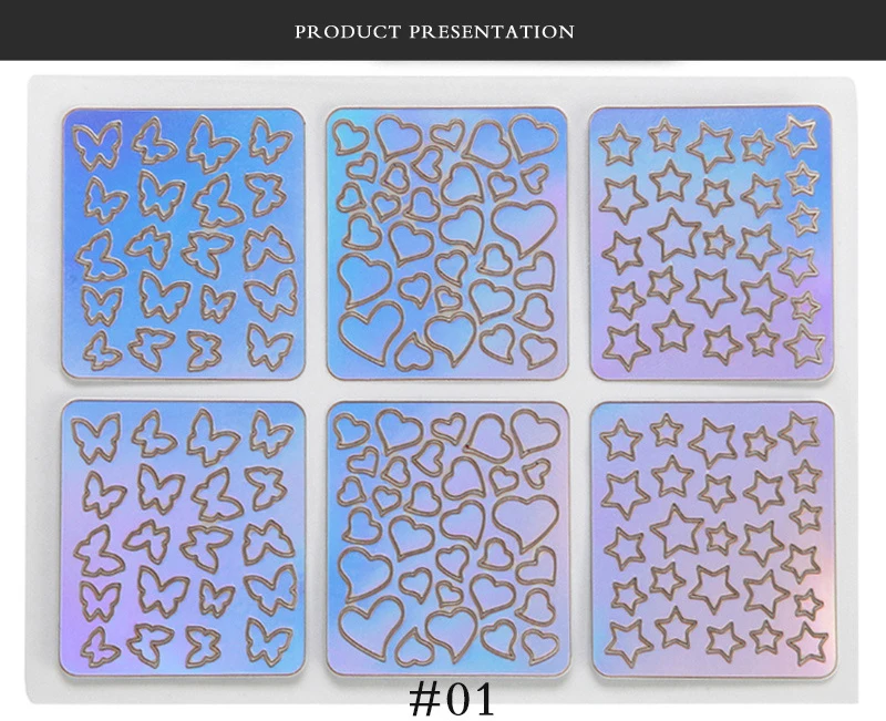 6/12/24 Sheets/lot DIY 3D Hollow Laser Sticker ForNail Art Stencil Gel Polish Nail Vinyl Tip Transfer Guide Template Nail Decals