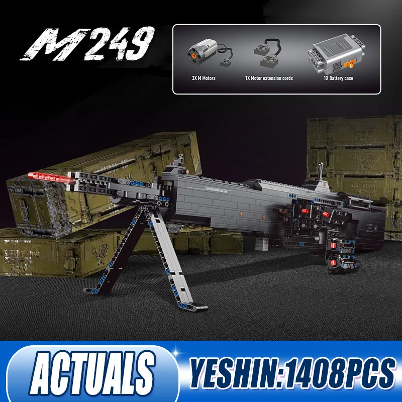 

Yeshin 15003 моторизованный блочный пистолет M249, светлый пулемет, модель, строительные блоки, кирпичи, высокотехнологичные игрушки для детей, рож...
