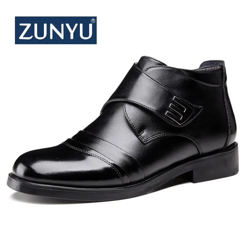 ZUNYU/Новинка; зимние мужские ботинки; высококачественные кожаные мужские Ботильоны; теплые зимние мужские ботинки на меху; модная Осенняя базовая обувь